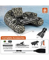 Inflatable Float Tube with Fish Ruler Rod Holder and Storage Pockets