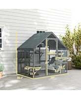 PawHut Large Catio Outdoor Cat Enclosure with Waterproof Cover,