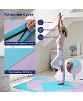 Kuyotq 4-Panel Pu Leather Folding Exercise Gym Mat with Hook and Loop Fasteners-Black & Turquoise