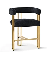 25'' Counter Height Bar Stool with Gold Metal Legs, Chenille Upholstery, Curved Back and Armrest, 1 Unit-Maison Boucle