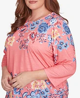 Alfred Dunner Plus Free Spirit Showstopping Crew Neck Floral Knit Top