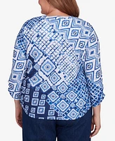 Alfred Dunner Plus Free Spirit Ikat Patched Geometric Top