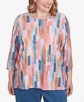 Alfred Dunner Plus Free Spirit Mini Ruffle Brushstroke Crew Neck Top