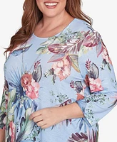 Alfred Dunner Plus Free Spirit Tropical Print Knit Top with Necklace