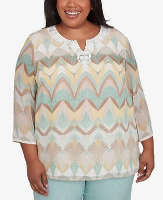 Alfred Dunner Plus Kensington Gardens Chevron Textured V-Neck Top