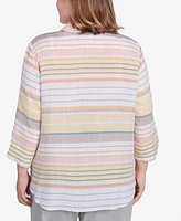 Alfred Dunner Plus Dress Code Button Down Striped Cuffed Sleeve Top