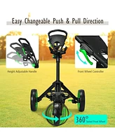 Folding Golf Push Cart with Scoreboard Adjustable Handle Swivel Wheel