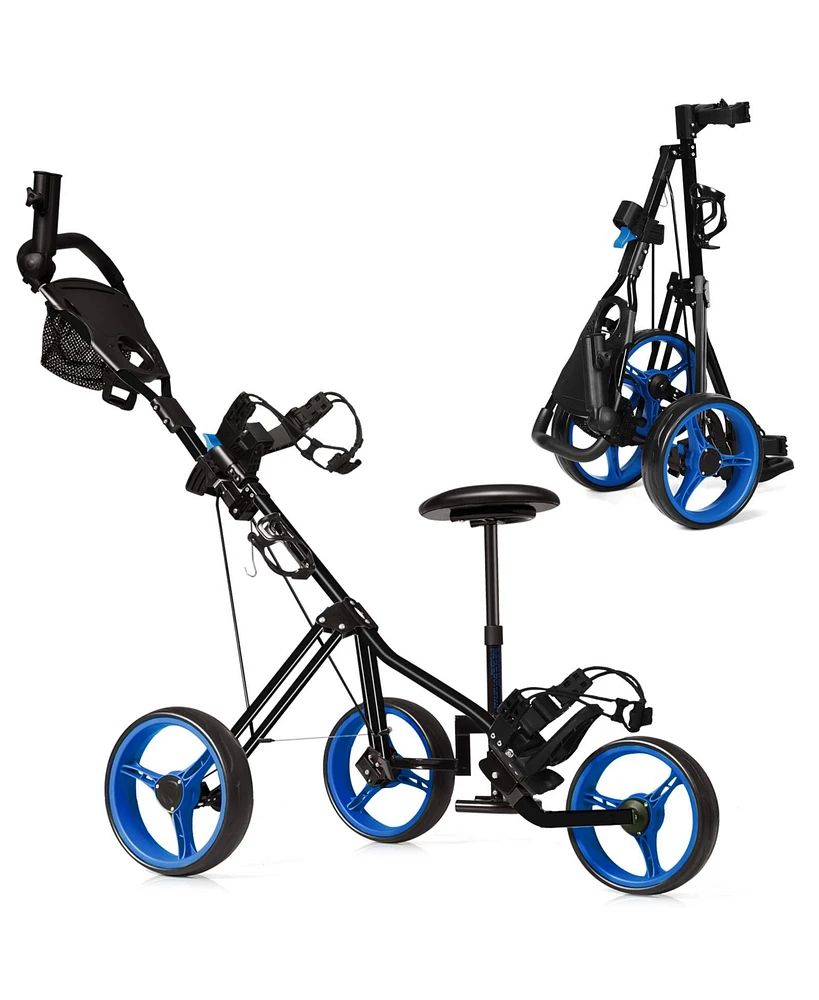 Foldable 3 Wheels Push Pull Golf Trolley with Scoreboard Bag