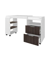 Fm Furniture Loris Extendable Desk with Two Drawers, Open Shelves