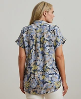 Lauren Ralph Plus Relaxed-Fit Floral Linen Short-Sleeve Shirt