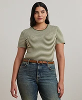 Lauren Ralph Plus Striped Stretch Cotton Crewneck Tee