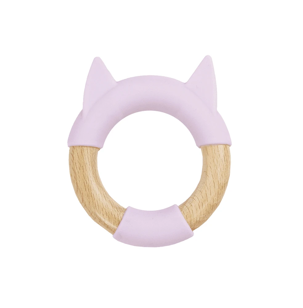 GooseWaddle Lavender Kitty Circle Silcone + Wood Teether