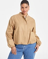 On 34th Trendy Plus Twill Bubble-Hem Bomber Jacket, Exclusively at Macy's