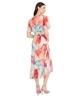 Maggy London Women's Printed Asymmetric Hem Midi Dress