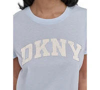 Dkny Women's Active Rhinestone-Logo Distressed Crewneck Cotton T-Shirt