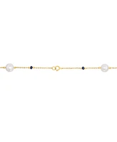 Effy Cultured Freshwater Pearl (8mm) & Sapphire (2-1/10 ct. t.w.) 18" Collar Necklace in 14k Gold