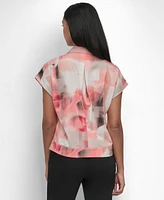 Dkny Women's Printed Short-Sleeve Camp Shirt