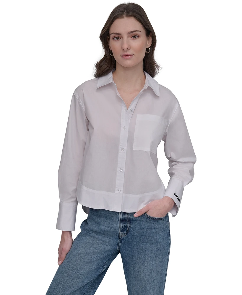 Dkny Jeans Women's Cotton Poplin Cropped Shirt - Whb