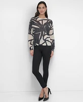 Dkny Women's Abstract-Print Long-Sleeve Sweater