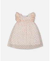 Deux par Toddler Girls Printed Dress With Frills Pale Pink And Flowers - Toddler|Child