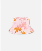 Deux par Deux Toddler Printed Muslin Bucket Hat Pink And Coral Flowers