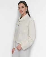 Dkny Women's Zip-Front Long-Grommet-Sleeve Trucker Jacket