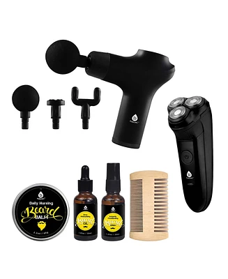 The Ultimate Men's Grooming & Relaxation Bundle – Beard Care, Electric Shaver, and Massage Gun