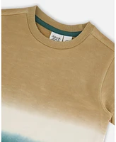 Deux par Deux Toddler Boys Short Sleeve Tee Gradient Beige And Teal - Toddler|Child