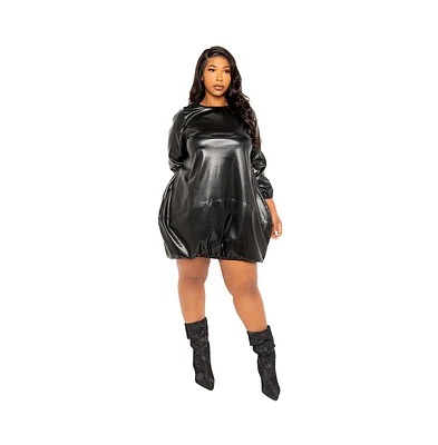 Buxom Couture Women's Plus Faux Leather Bubbled Mini Dress