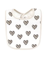 Hudson Baby Infant Girl Cotton Bibs, Leopard Hearts, One Size