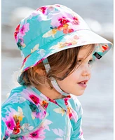 Deux par Toddler Printed Beach Sun Hat Turquoise And Pink Flowers