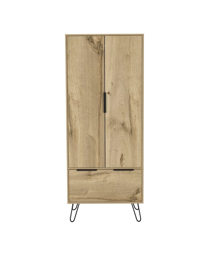 Begonia Closet, One Drawer, Double Door Cabinet , Hairpin Legs, Light Oak