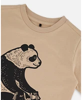 Deux par Toddler Boys Organic Cotton Graphic Tee Black Panda On Beige Background - Toddler|Child