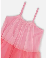 Deux par Big Girls Sleeveless Color Block Tulle Dress Pink And Green