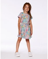 Deux par Big Girls Printed French Terry Dress Lilac Tropical And Pink Flamingos