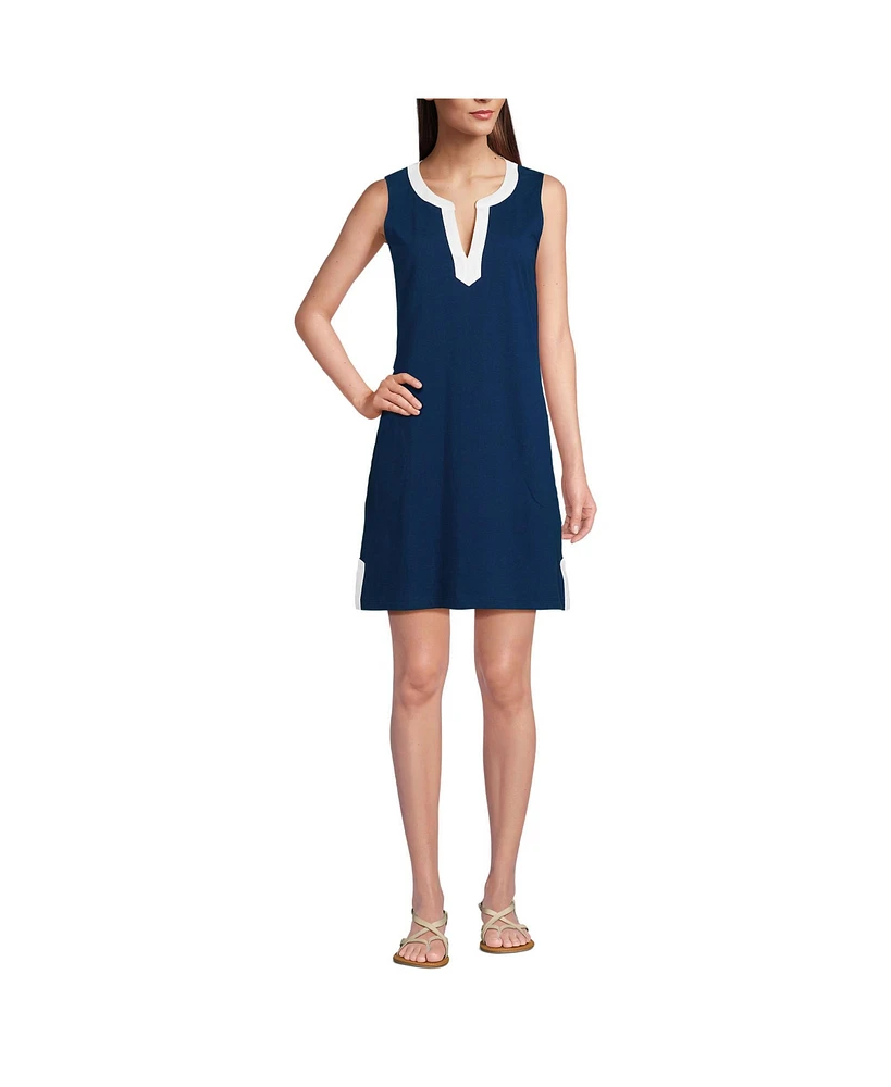 Lands' End Women's Tall Cotton Jersey Notch Neck Dress