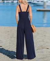 Women's Navy Square Neck Wide Leg Jumpsuit