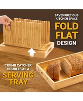 Bread Slicer for Homemade Bread - Adjustable Width Bread Cutter for Cakes, Bagels - Bamboo Bread Cutting Guide and Crumb Tray - (Knife Not Included)