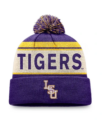 Top of the World Men's Purple Lsu Tigers Prime Cuffed with Pom Knit Hat