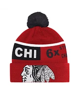 Starter Men's Red Chicago Blackhawks Chyron Commemorative Cuffed Knit Hat with Pom