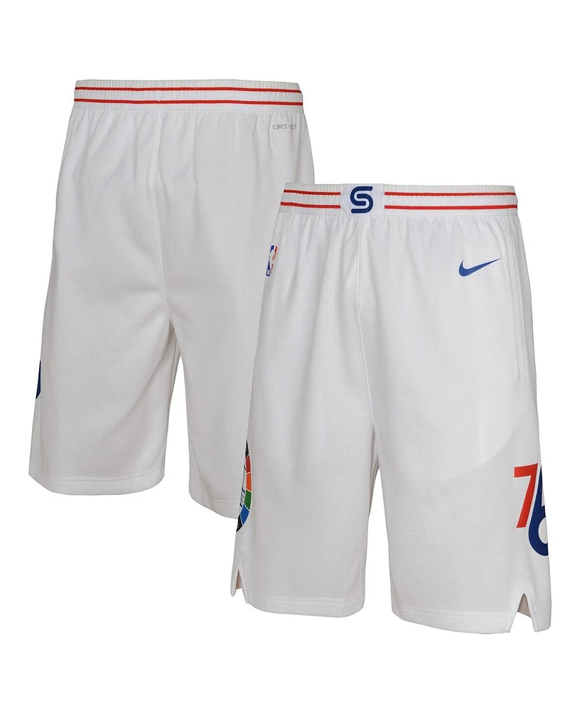 Nike Big Boys and Girls White Philadelphia 76ers 2024/25 City Edition Swingman Performance Shorts