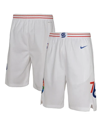 Nike Big Boys and Girls White Philadelphia 76ers 2024/25 City Edition Swingman Performance Shorts