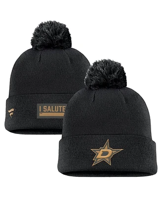 Fanatics Men's Black Dallas Stars Authentic Pro Military Appreciation Cuffed Knit Hat with Pom