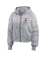 Wear by Erin Andrews Women's Heather Gray Chicago Cubs Speckled Fleece Cropped Full-Zip Hoodie