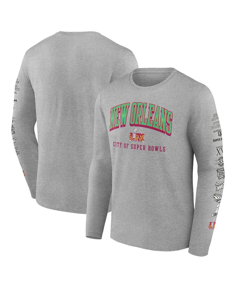 Fanatics Men's Heather Gray Super Bowl Lix Host History Long Sleeve T-Shirt