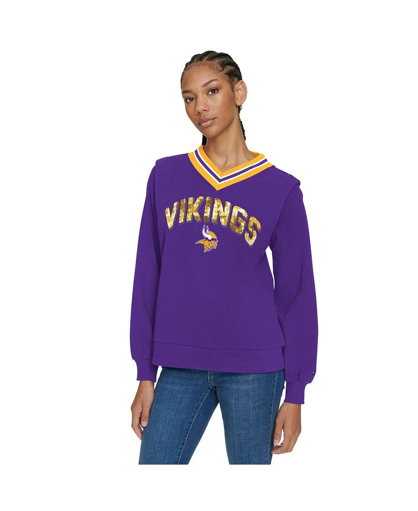 Tommy Hilfiger Women's Purple Minnesota Vikings Alice V-Neck Pullover Sweatshirt