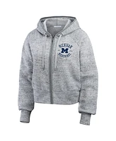 Wear by Erin Andrews Women's Heather Gray Michigan Wolverines Speckle Double-Hit Raglan Full-Zip Hoodie