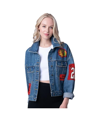 G-iii 4Her by Carl Banks Women's Chicago Blackhawks Game Ball Cropped Button-Up Denim Jacket