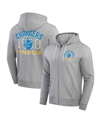 Fanatics Men's Heather Gray Los Angeles Chargers Vintage Stripe Full-Zip Hoodie