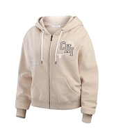 Wear by Erin Andrews Women's Tan Chicago Bulls Tonal Felt Patch Full-Zip Hoodie